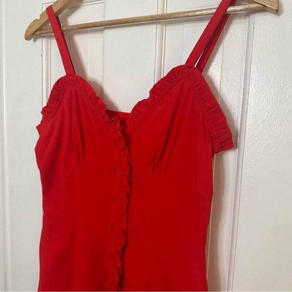NWT TOPSHOP Red Button Down Ruffle Hem Midi Dress Women’s 2 Sundress Valentines - Picture 4 of 10